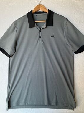 adidas Men's Light Gray Polo with Black Collar and Cuffs